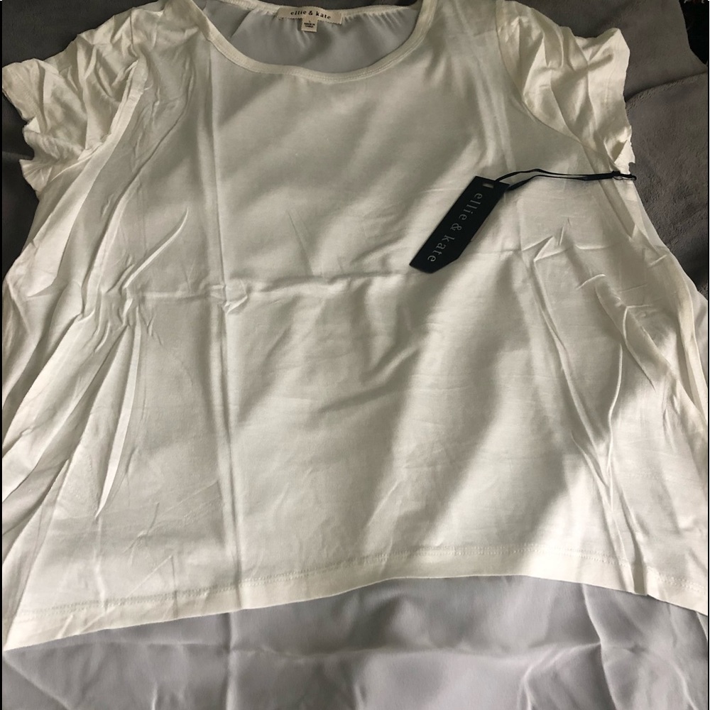 Large Ellie and Kate high/low pico shirt with sheer back. NWT